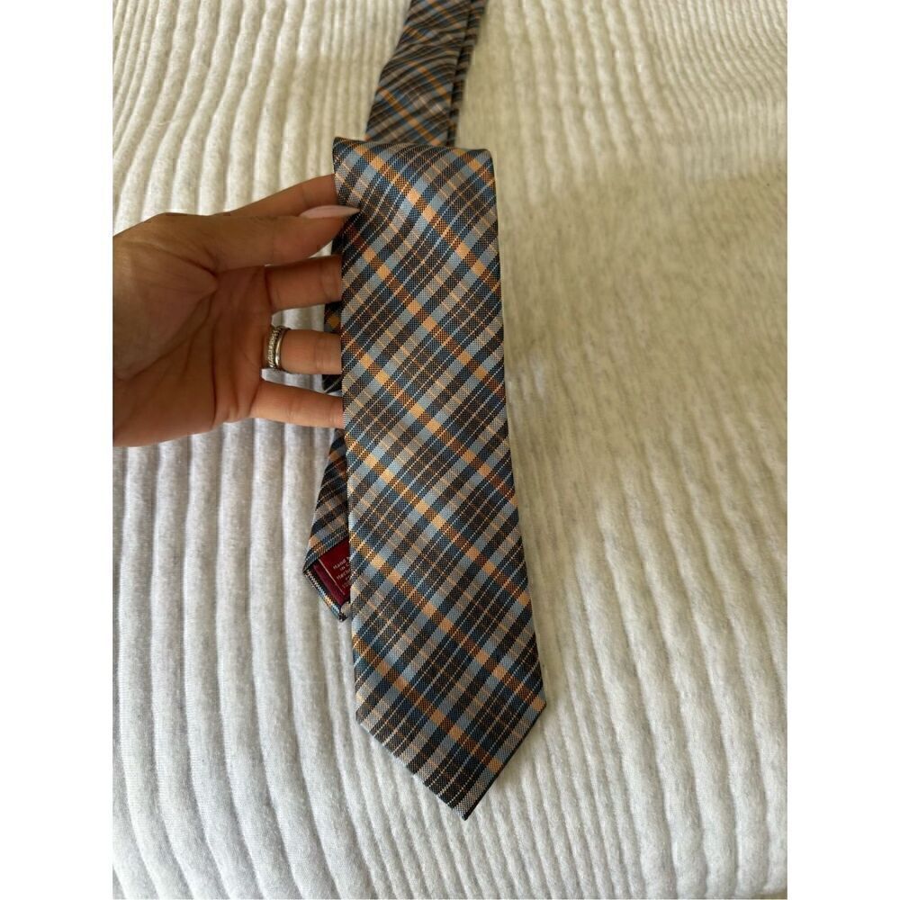 Penguin yellow blue brown plaid tie
